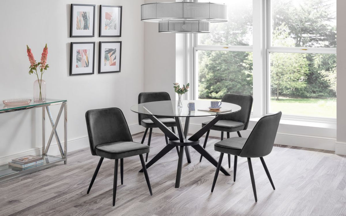 Hayden 120cm Round Dining Table & 4 Burgess Grey Chairs