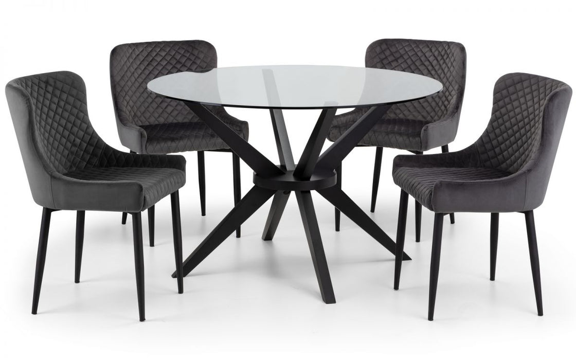 Hayden 120cm Round Dining Table & 4 Luxe Grey Chairs