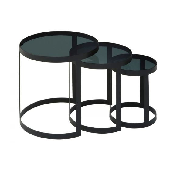 Black Glass Nest Of 3 Tables
