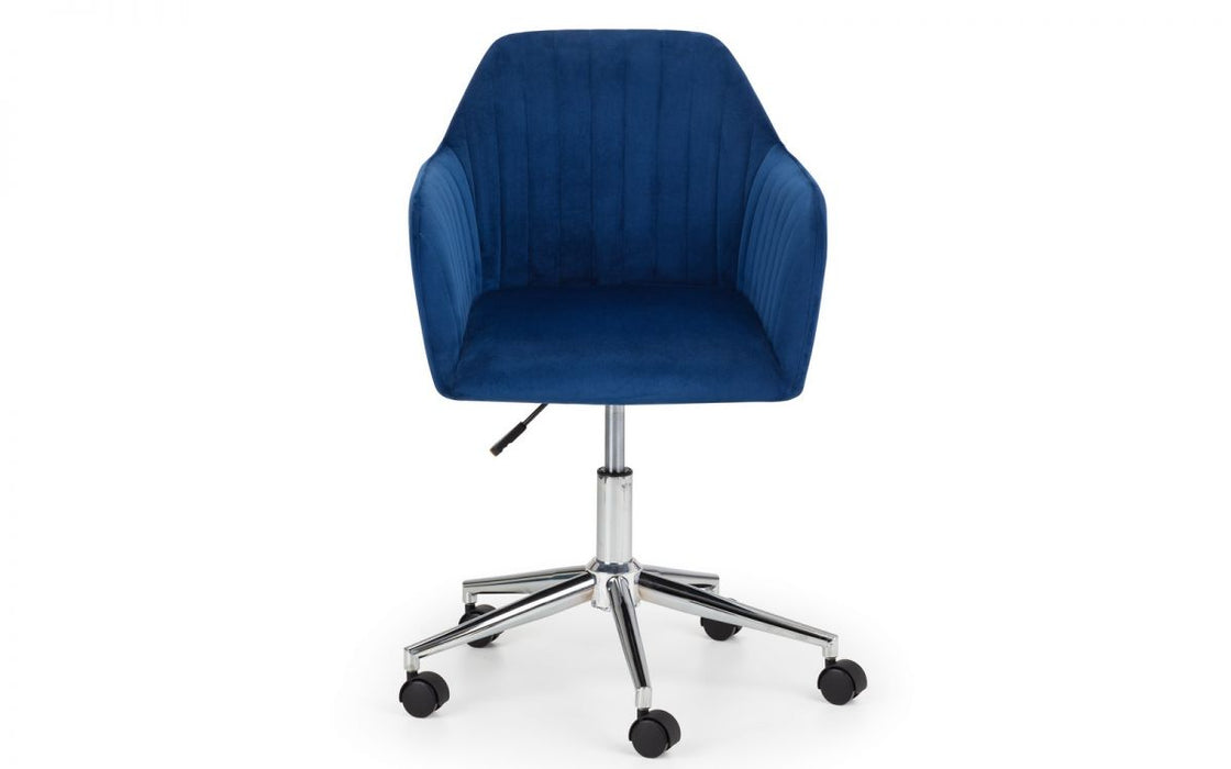 Kahlo Velvet Swivel Office Chair - Blue & Chrome