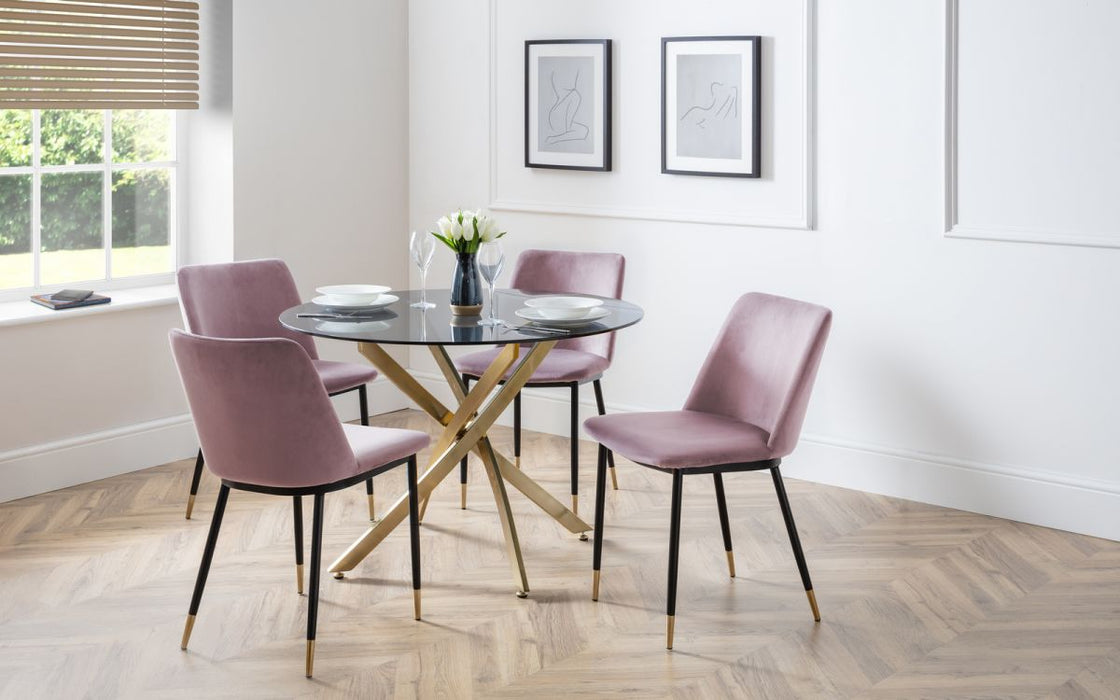 Montero Round 100cm Dining Table & 4 Delaunay Pink Chairs