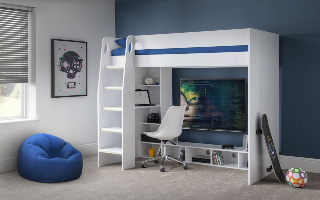 Nebula White Oak Gaming Bed With Desk
