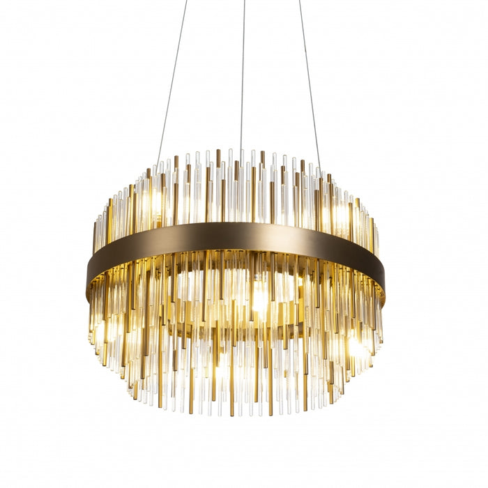 Freya Chandelier - Brushed Antique Brass Finish and Clear Glass