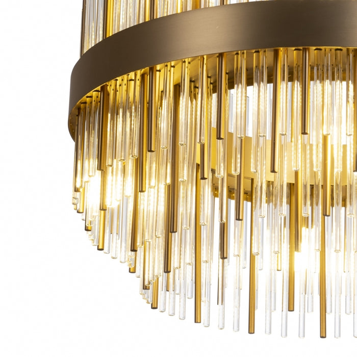 Freya Chandelier - Brushed Antique Brass Finish and Clear Glass