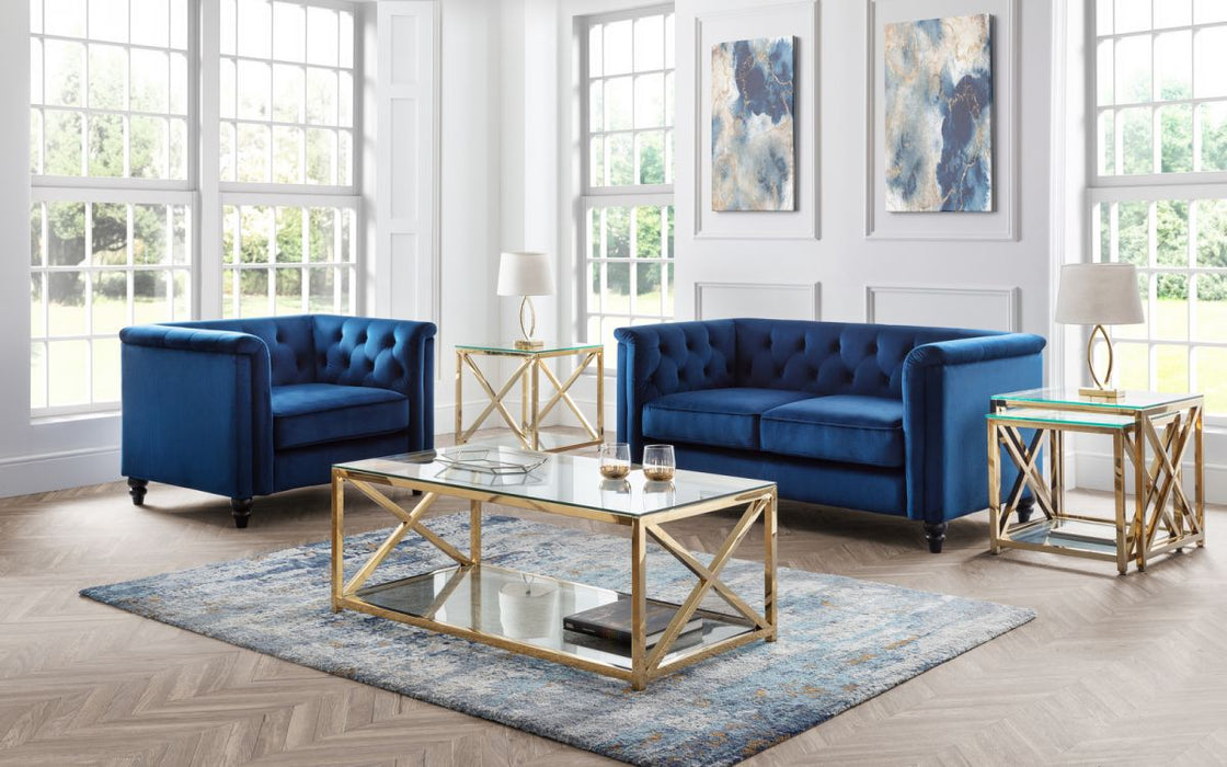 Sandringham 2 Seater Sofa - Blue Velvet - Modern Home Interiors