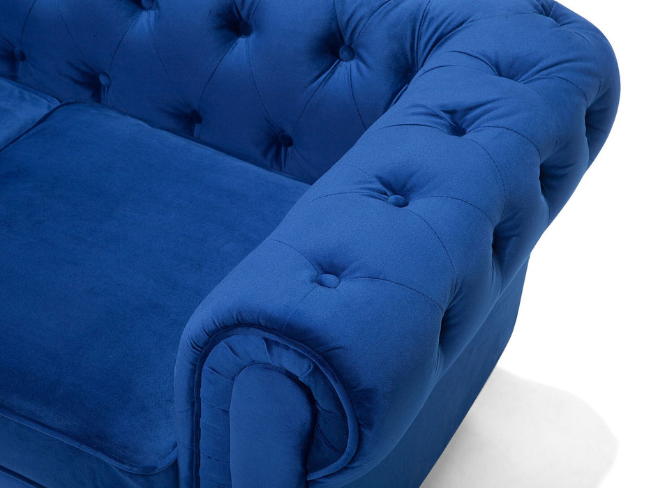 Chester Living Room 3+1 Seater Lounge Set - Blue Velvet - Modern Home Interiors
