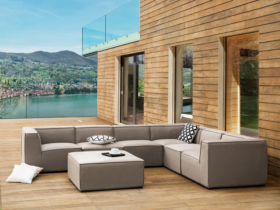 Garden Rattan 6 Seater Corner Lounge Set - Beige - Modern Home Interiors