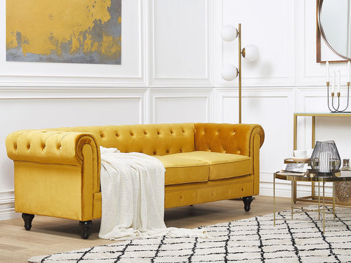 Chester Living Room 3+1 Seater Lounge Set - Yellow Velvet - Modern Home Interiors