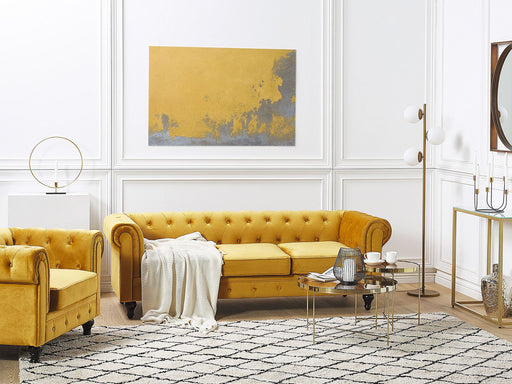 Chester Living Room 3+1 Seater Lounge Set - Yellow Velvet - Modern Home Interiors