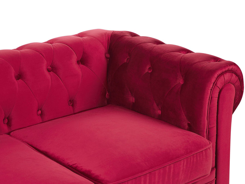 Chester Living Room 3+1 Seater Lounge Set - Red Velvet - Modern Home Interiors