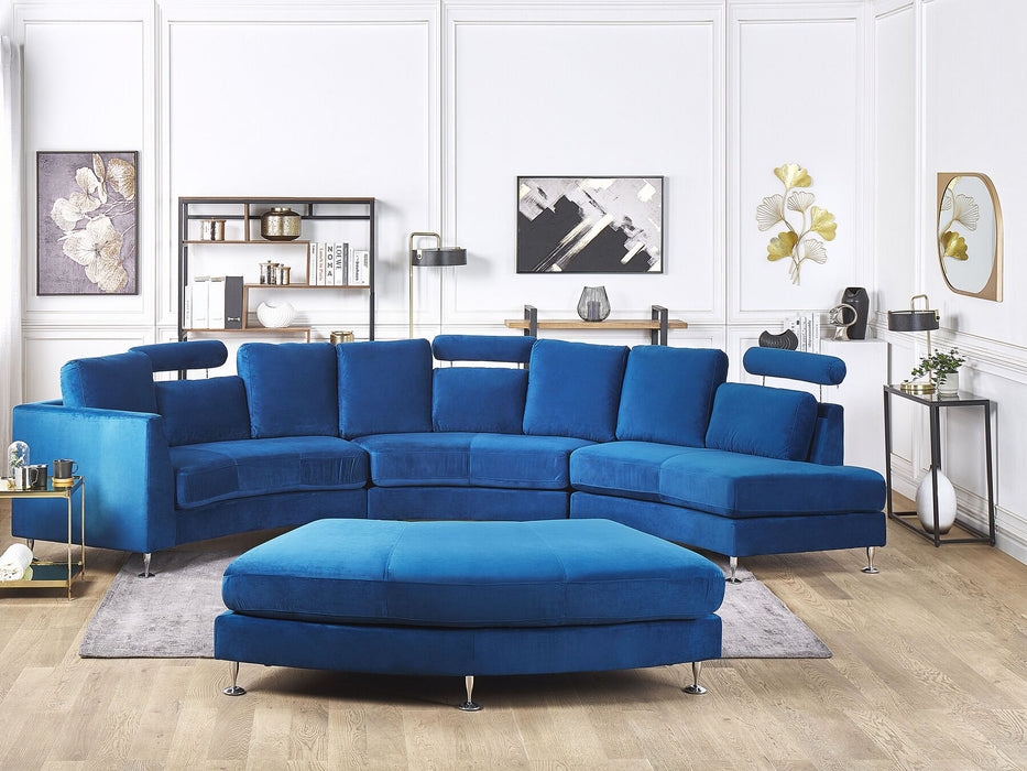 Rotunda Luxe 7 Seater Curved Modular Sofa - Blue Velvet - Modern Home Interiors