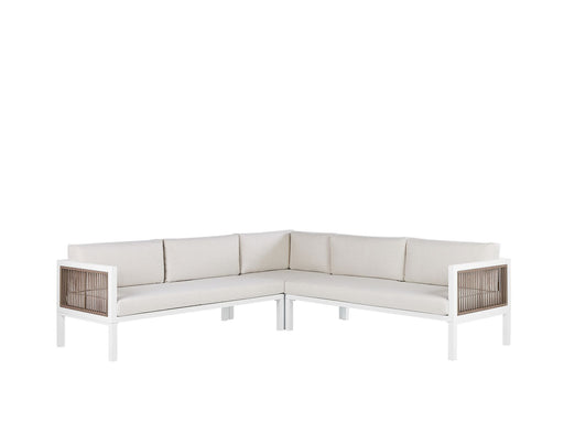 Garden Corner Sofa Set White and Brown Aluminium - 4 Seater - Modern Home Interiors